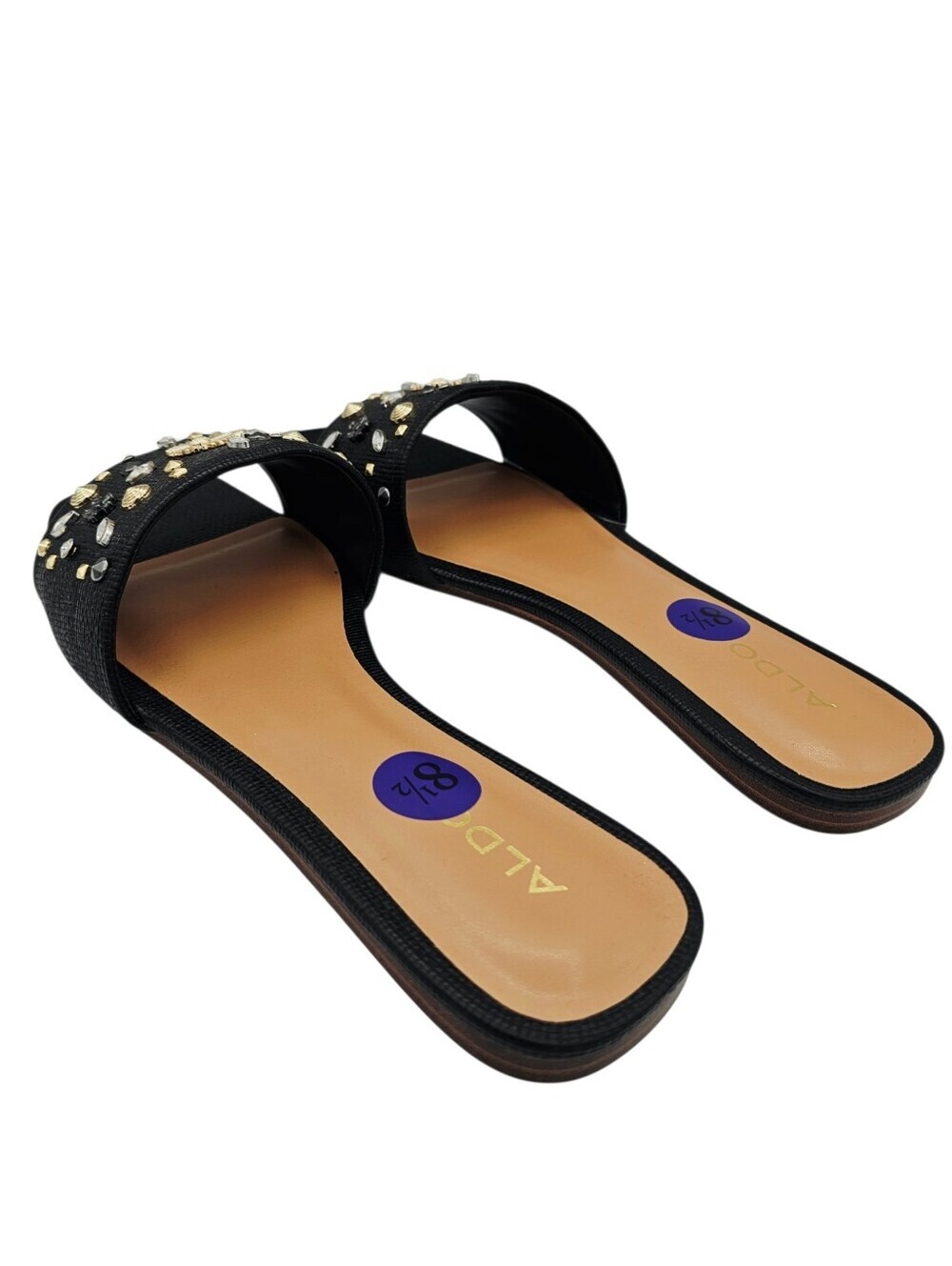 ALDO Itsandal Black Slide Sandals with Studded Rhinestones Embellishments NWOT - Picture 9 of 11